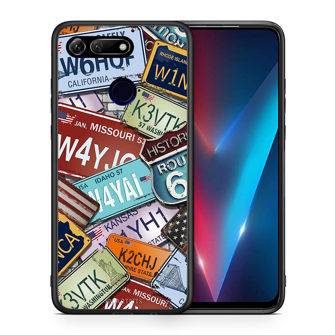 Θήκη Honor View 20 Car Plates από τη Smartfits με σχέδιο στο πίσω μέρος και μαύρο περίβλημα | Honor View 20 Car Plates case with colorful back and black bezels
