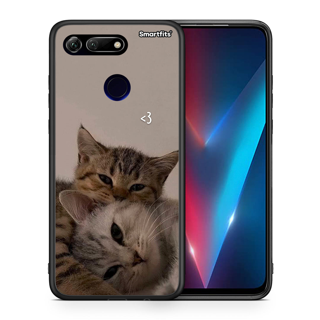 Θήκη Honor View 20 Cats In Love από τη Smartfits με σχέδιο στο πίσω μέρος και μαύρο περίβλημα | Honor View 20 Cats In Love case with colorful back and black bezels