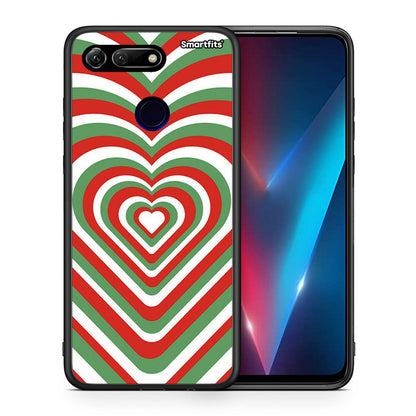 Θήκη Honor View 20 Christmas Hearts από τη Smartfits με σχέδιο στο πίσω μέρος και μαύρο περίβλημα | Honor View 20 Christmas Hearts case with colorful back and black bezels