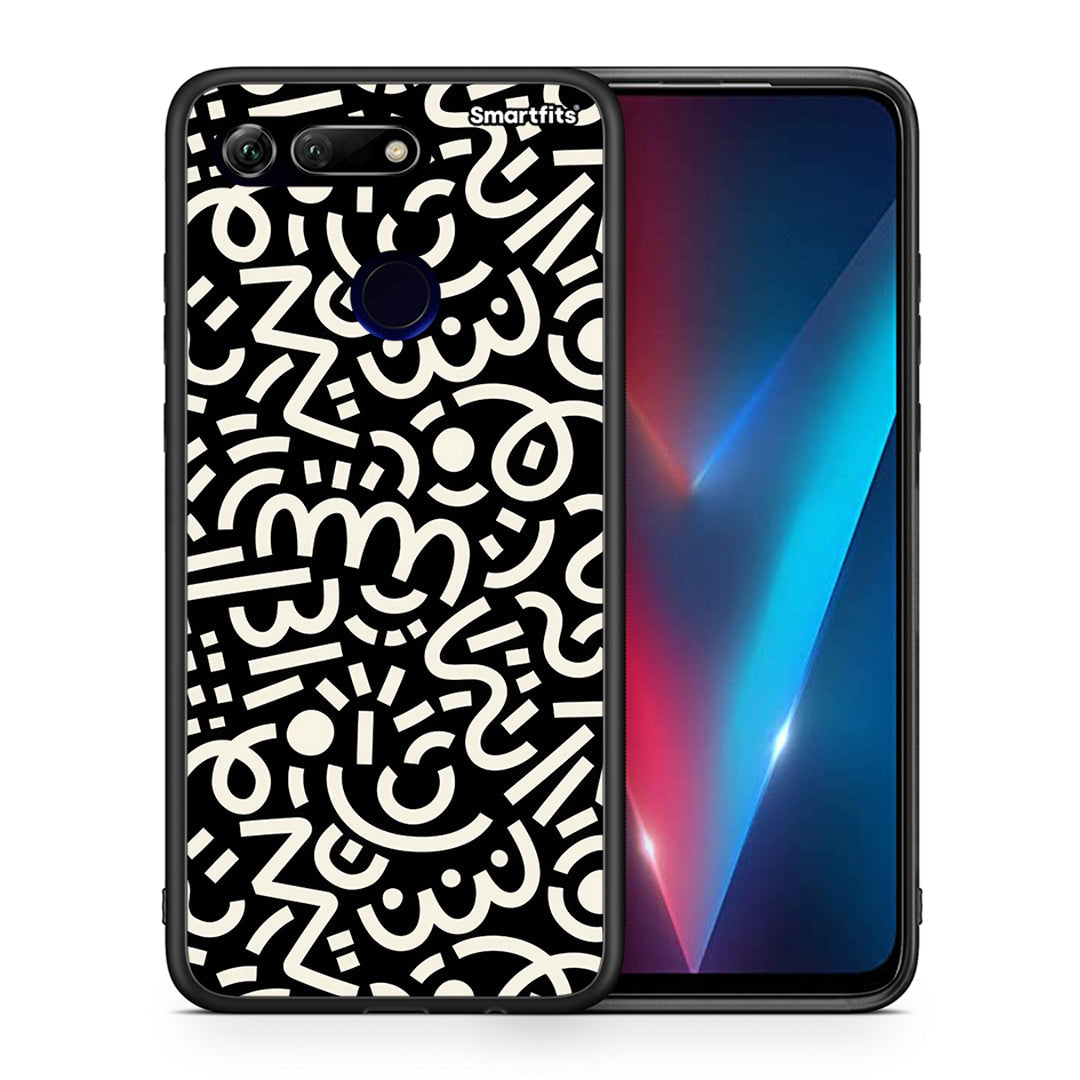 Θήκη Honor View 20 Doodle Art από τη Smartfits με σχέδιο στο πίσω μέρος και μαύρο περίβλημα | Honor View 20 Doodle Art case with colorful back and black bezels