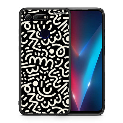 Θήκη Honor View 20 Doodle Art από τη Smartfits με σχέδιο στο πίσω μέρος και μαύρο περίβλημα | Honor View 20 Doodle Art case with colorful back and black bezels