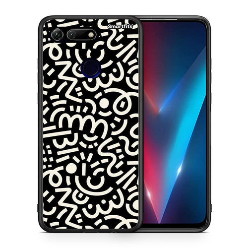 Θήκη Honor View 20 Doodle Art από τη Smartfits με σχέδιο στο πίσω μέρος και μαύρο περίβλημα | Honor View 20 Doodle Art case with colorful back and black bezels