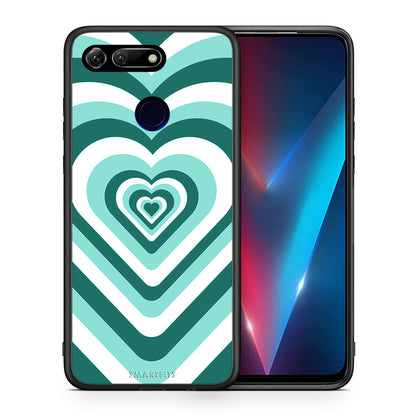 Θήκη Honor View 20 Green Hearts από τη Smartfits με σχέδιο στο πίσω μέρος και μαύρο περίβλημα | Honor View 20 Green Hearts case with colorful back and black bezels