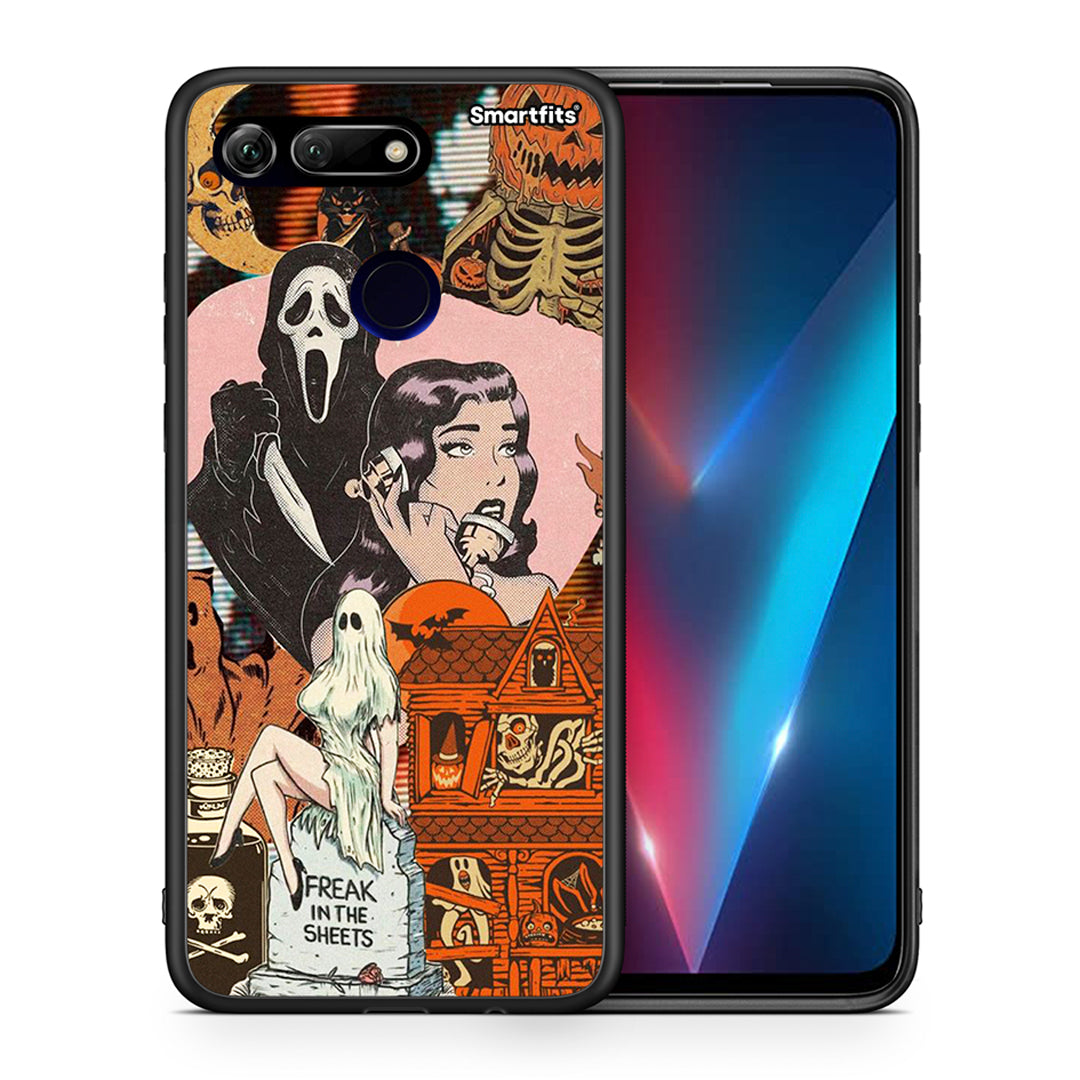 Θήκη Honor View 20 Halloween Collage από τη Smartfits με σχέδιο στο πίσω μέρος και μαύρο περίβλημα | Honor View 20 Halloween Collage case with colorful back and black bezels