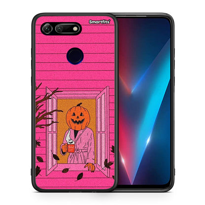 Θήκη Honor View 20 Halloween Pumpkin Lady από τη Smartfits με σχέδιο στο πίσω μέρος και μαύρο περίβλημα | Honor View 20 Halloween Pumpkin Lady case with colorful back and black bezels