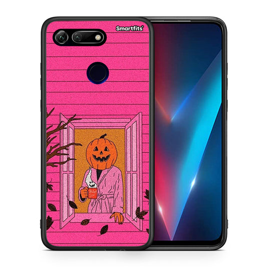 Θήκη Honor View 20 Halloween Pumpkin Lady από τη Smartfits με σχέδιο στο πίσω μέρος και μαύρο περίβλημα | Honor View 20 Halloween Pumpkin Lady case with colorful back and black bezels