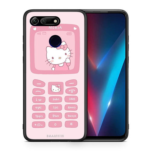 Θήκη Αγίου Βαλεντίνου Honor View 20 Hello Kitten από τη Smartfits με σχέδιο στο πίσω μέρος και μαύρο περίβλημα | Honor View 20 Hello Kitten case with colorful back and black bezels
