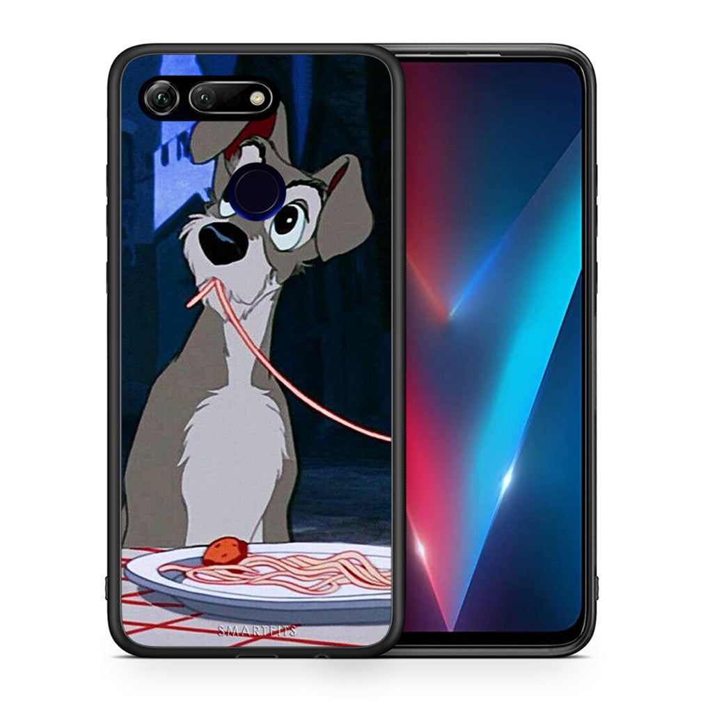 Θήκη Αγίου Βαλεντίνου Honor View 20 Lady And Tramp 1 από τη Smartfits με σχέδιο στο πίσω μέρος και μαύρο περίβλημα | Honor View 20 Lady And Tramp 1 case with colorful back and black bezels