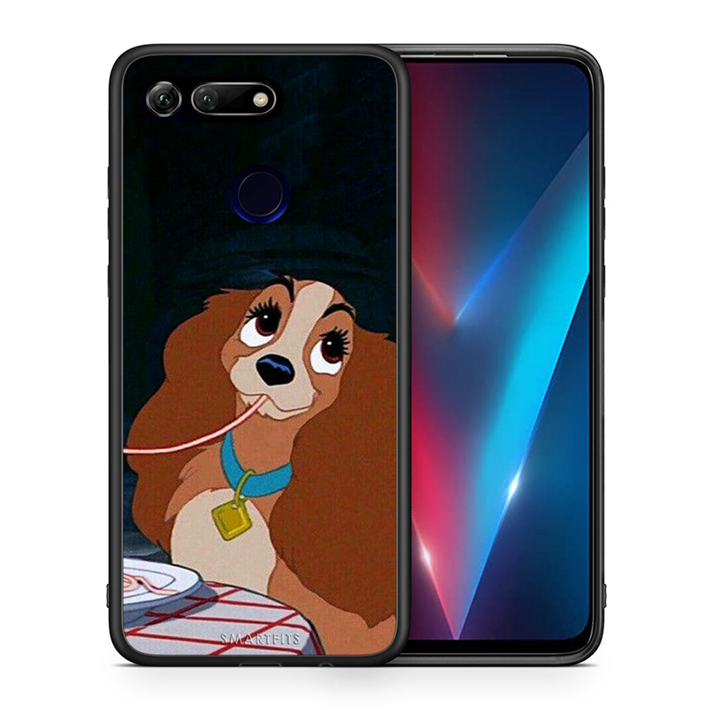 Θήκη Αγίου Βαλεντίνου Honor View 20 Lady And Tramp 2 από τη Smartfits με σχέδιο στο πίσω μέρος και μαύρο περίβλημα | Honor View 20 Lady And Tramp 2 case with colorful back and black bezels