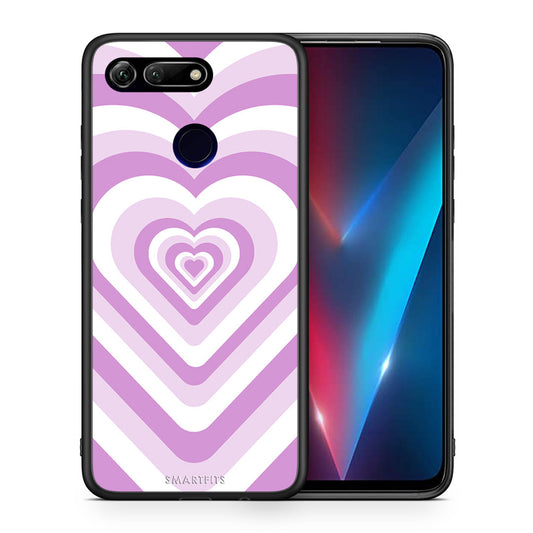 Θήκη Honor View 20 Lilac Hearts από τη Smartfits με σχέδιο στο πίσω μέρος και μαύρο περίβλημα | Honor View 20 Lilac Hearts case with colorful back and black bezels
