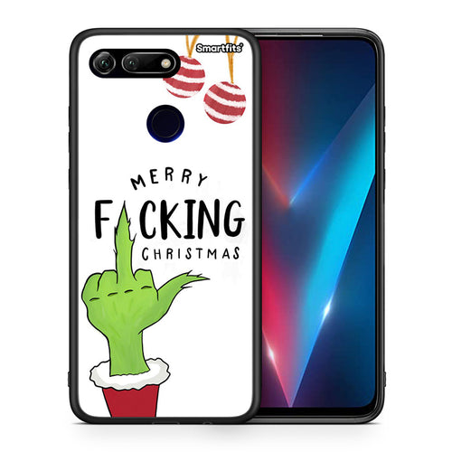 Θήκη Honor View 20 Merry F Xmas από τη Smartfits με σχέδιο στο πίσω μέρος και μαύρο περίβλημα | Honor View 20 Merry F Xmas case with colorful back and black bezels