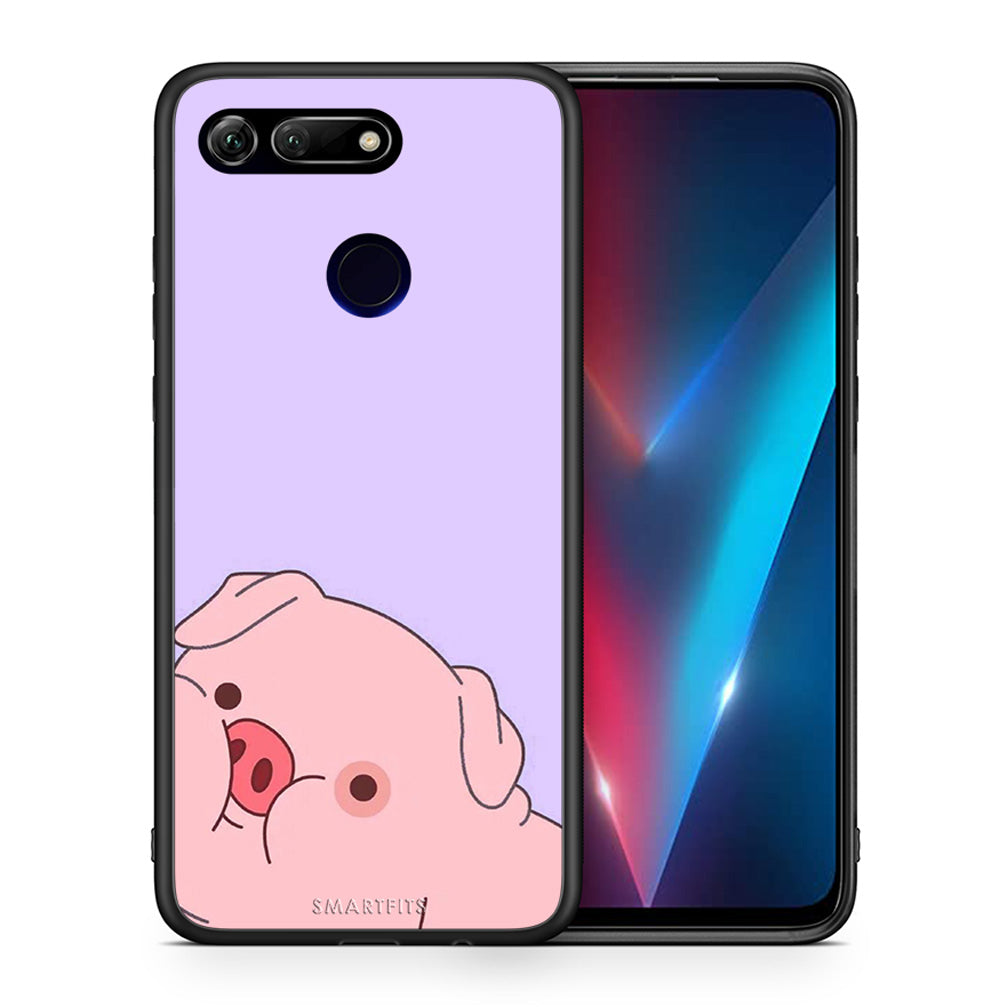 Θήκη Αγίου Βαλεντίνου Honor View 20 Pig Love 2 από τη Smartfits με σχέδιο στο πίσω μέρος και μαύρο περίβλημα | Honor View 20 Pig Love 2 case with colorful back and black bezels