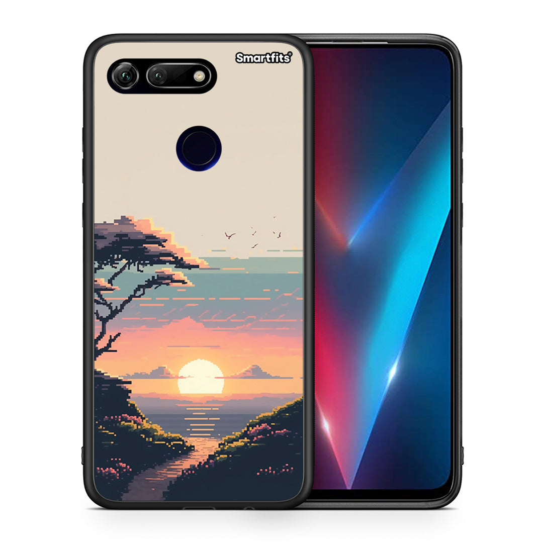 Θήκη Honor View 20 Pixel Sunset από τη Smartfits με σχέδιο στο πίσω μέρος και μαύρο περίβλημα | Honor View 20 Pixel Sunset case with colorful back and black bezels