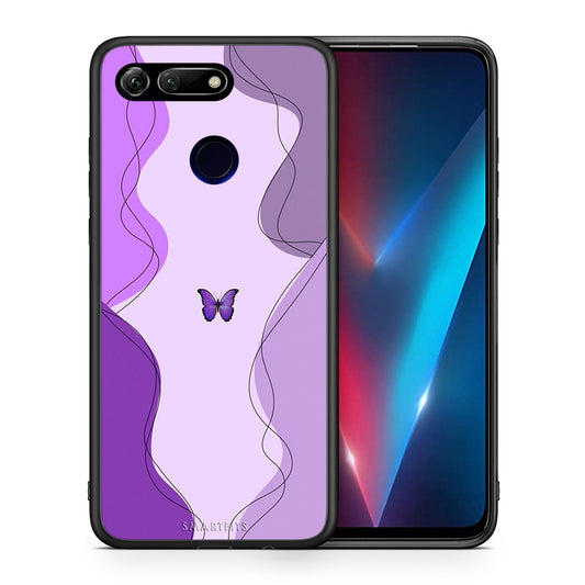 Θήκη Αγίου Βαλεντίνου Honor View 20 Purple Mariposa από τη Smartfits με σχέδιο στο πίσω μέρος και μαύρο περίβλημα | Honor View 20 Purple Mariposa case with colorful back and black bezels