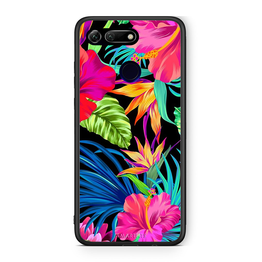 Honor View 20 Tropical Flowers θήκη από τη Smartfits με σχέδιο στο πίσω μέρος και μαύρο περίβλημα | Smartphone case with colorful back and black bezels by Smartfits