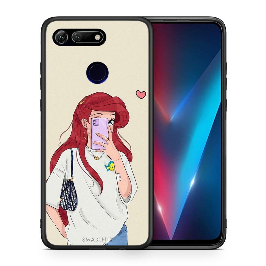 Θήκη Honor View 20 Walking Mermaid από τη Smartfits με σχέδιο στο πίσω μέρος και μαύρο περίβλημα | Honor View 20 Walking Mermaid case with colorful back and black bezels