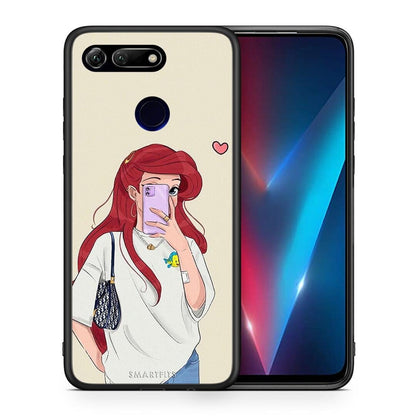 Θήκη Honor View 20 Walking Mermaid από τη Smartfits με σχέδιο στο πίσω μέρος και μαύρο περίβλημα | Honor View 20 Walking Mermaid case with colorful back and black bezels