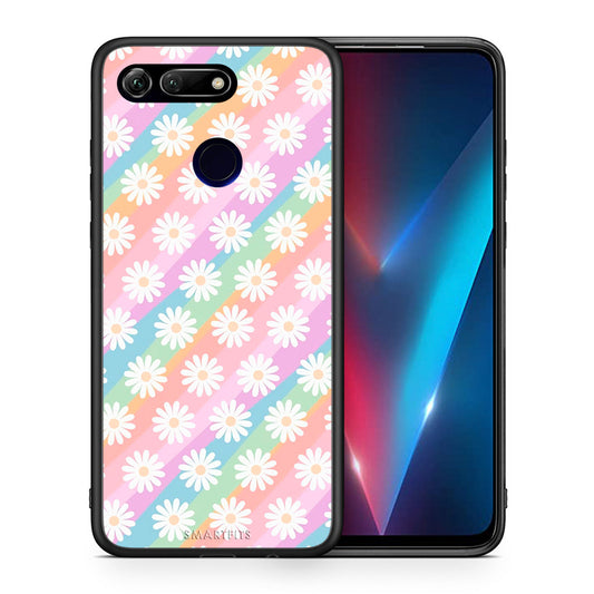 Θήκη Honor View 20 White Daisies από τη Smartfits με σχέδιο στο πίσω μέρος και μαύρο περίβλημα | Honor View 20 White Daisies case with colorful back and black bezels