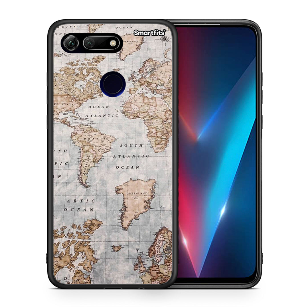 Θήκη Honor View 20 World Map από τη Smartfits με σχέδιο στο πίσω μέρος και μαύρο περίβλημα | Honor View 20 World Map case with colorful back and black bezels