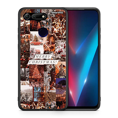 Θήκη Honor View 20 Xmas Collage από τη Smartfits με σχέδιο στο πίσω μέρος και μαύρο περίβλημα | Honor View 20 Xmas Collage case with colorful back and black bezels