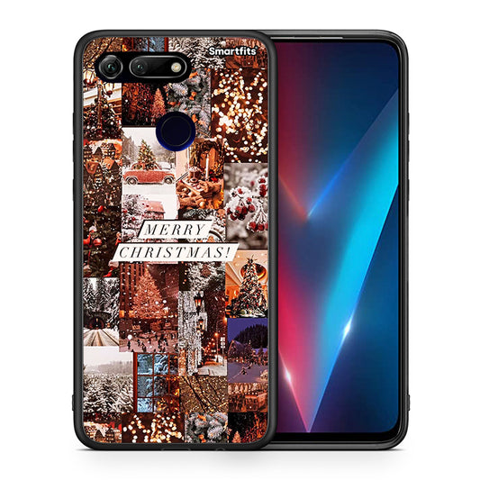 Θήκη Honor View 20 Xmas Collage από τη Smartfits με σχέδιο στο πίσω μέρος και μαύρο περίβλημα | Honor View 20 Xmas Collage case with colorful back and black bezels