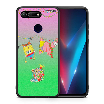 Θήκη Honor View 20 Xmas Lights από τη Smartfits με σχέδιο στο πίσω μέρος και μαύρο περίβλημα | Honor View 20 Xmas Lights case with colorful back and black bezels