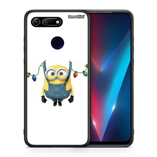 Θήκη Honor View 20 Xmas Minion Lights από τη Smartfits με σχέδιο στο πίσω μέρος και μαύρο περίβλημα | Honor View 20 Xmas Minion Lights case with colorful back and black bezels