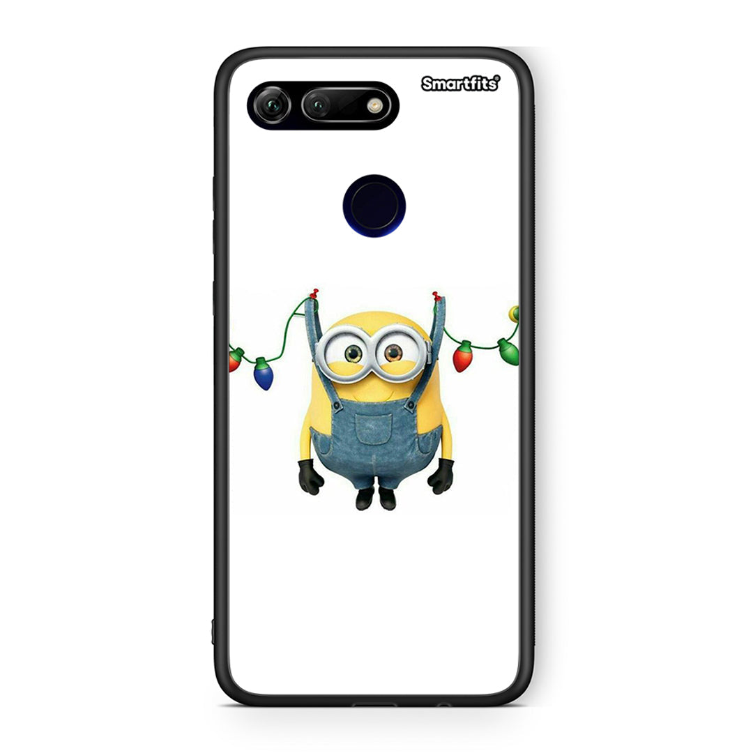 Huawei Honor View 20 Xmas Minion Lights θήκη από τη Smartfits με σχέδιο στο πίσω μέρος και μαύρο περίβλημα | Smartphone case with colorful back and black bezels by Smartfits