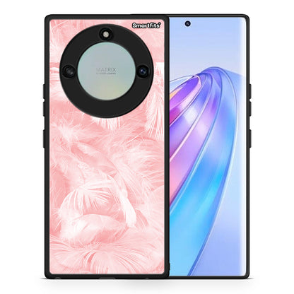Θήκη Honor X40 Pink Feather Boho από τη Smartfits με σχέδιο στο πίσω μέρος και μαύρο περίβλημα | Honor X40 Pink Feather Boho case with colorful back and black bezels