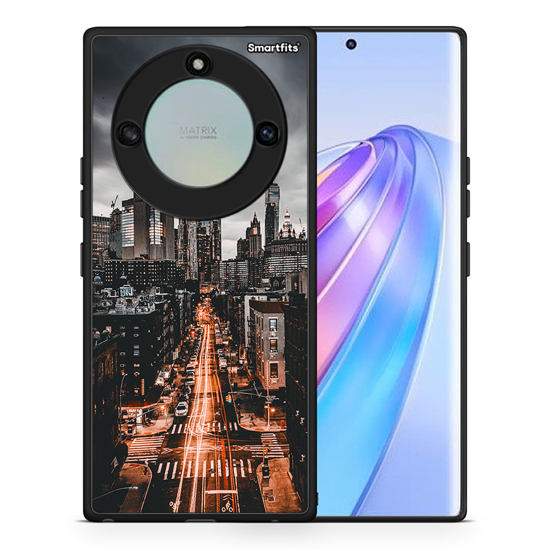 Θήκη Honor X40 City Lights από τη Smartfits με σχέδιο στο πίσω μέρος και μαύρο περίβλημα | Honor X40 City Lights case with colorful back and black bezels