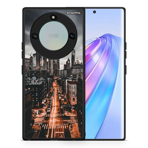 Θήκη Honor X40 City Lights από τη Smartfits με σχέδιο στο πίσω μέρος και μαύρο περίβλημα | Honor X40 City Lights case with colorful back and black bezels