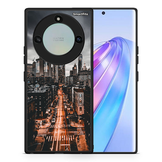 Θήκη Honor X40 City Lights από τη Smartfits με σχέδιο στο πίσω μέρος και μαύρο περίβλημα | Honor X40 City Lights case with colorful back and black bezels
