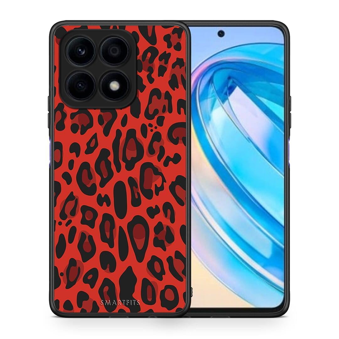 Θήκη Honor X8a Animal Red Leopard από τη Smartfits με σχέδιο στο πίσω μέρος και μαύρο περίβλημα | Honor X8a Animal Red Leopard Case with Colorful Back and Black Bezels