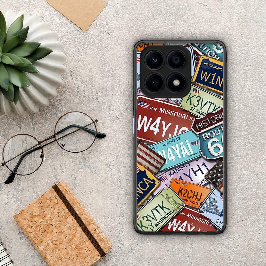 Θήκη Honor X8a Car Plates από τη Smartfits με σχέδιο στο πίσω μέρος και μαύρο περίβλημα | Honor X8a Car Plates Case with Colorful Back and Black Bezels