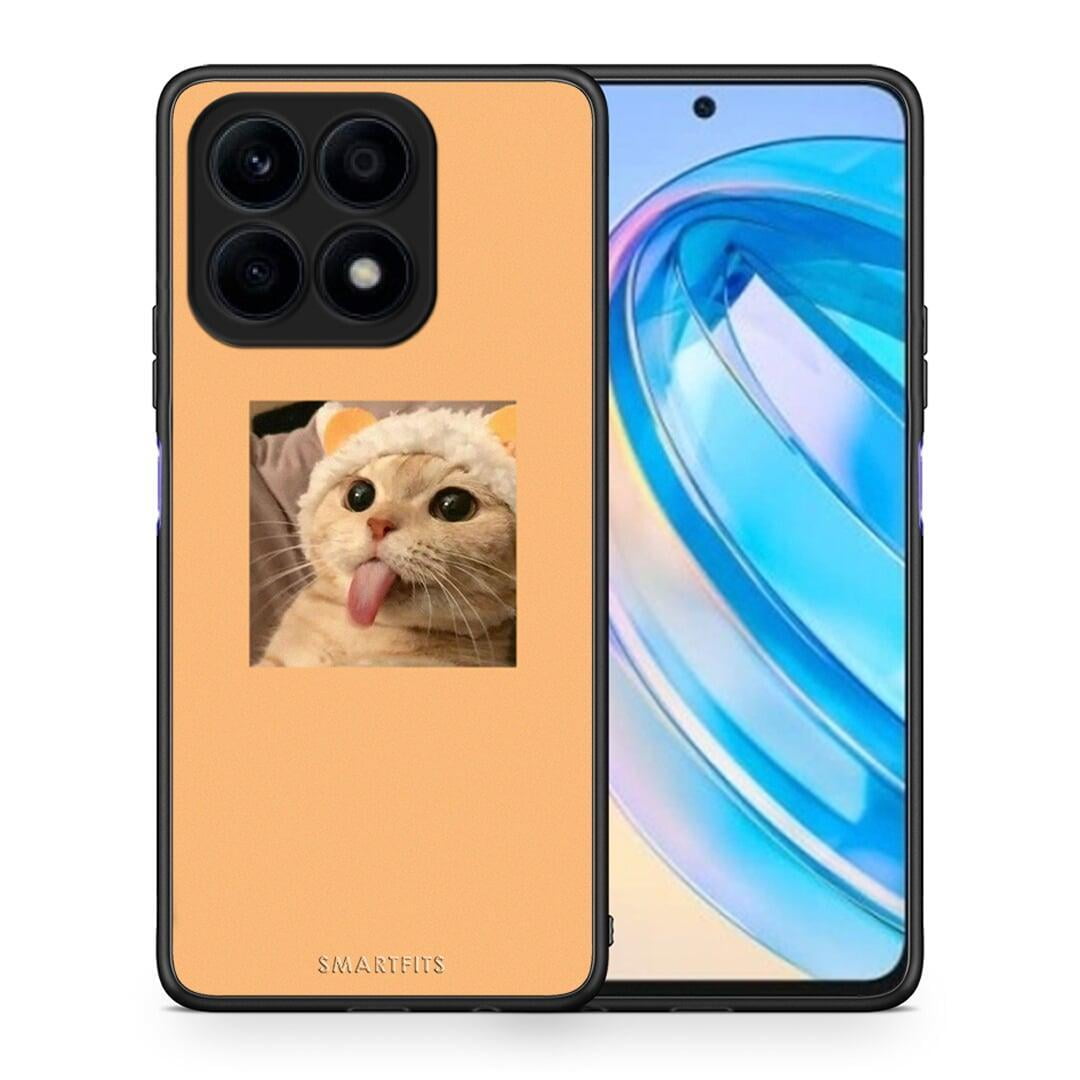 Θήκη Honor X8a Cat Tongue από τη Smartfits με σχέδιο στο πίσω μέρος και μαύρο περίβλημα | Honor X8a Cat Tongue Case with Colorful Back and Black Bezels