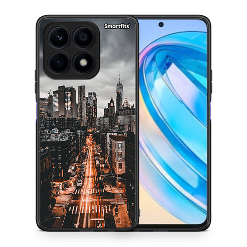 Θήκη Honor X8a City Lights από τη Smartfits με σχέδιο στο πίσω μέρος και μαύρο περίβλημα | Honor X8a City Lights Case with Colorful Back and Black Bezels