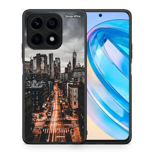 Θήκη Honor X8a City Lights από τη Smartfits με σχέδιο στο πίσω μέρος και μαύρο περίβλημα | Honor X8a City Lights Case with Colorful Back and Black Bezels