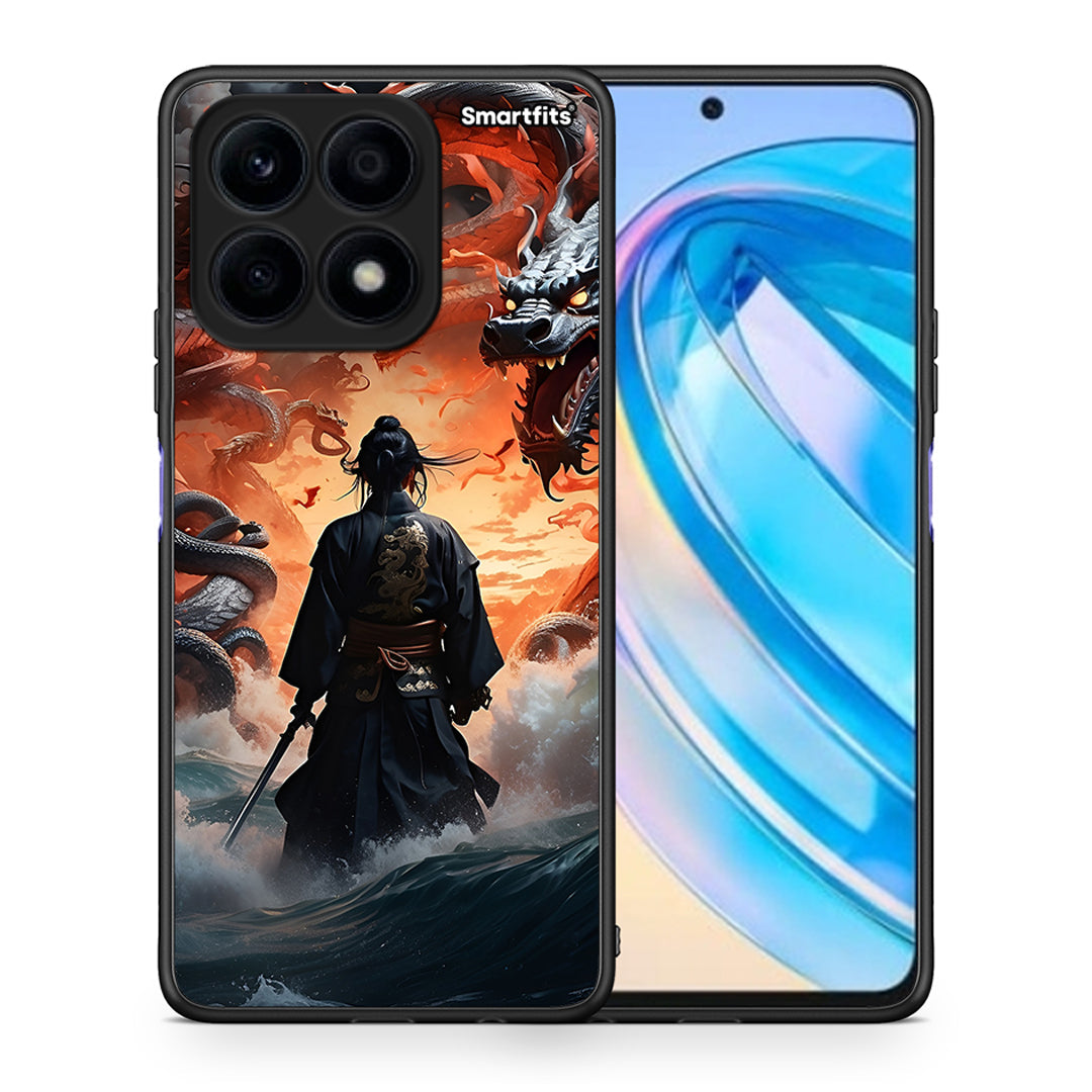 Θήκη Honor X8a Dragons Fight από τη Smartfits με σχέδιο στο πίσω μέρος και μαύρο περίβλημα | Honor X8a Dragons Fight Case with Colorful Back and Black Bezels