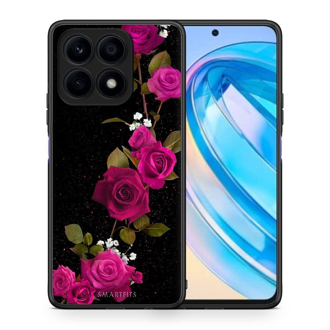 Θήκη Honor X8a Flower Red Roses από τη Smartfits με σχέδιο στο πίσω μέρος και μαύρο περίβλημα | Honor X8a Flower Red Roses Case with Colorful Back and Black Bezels