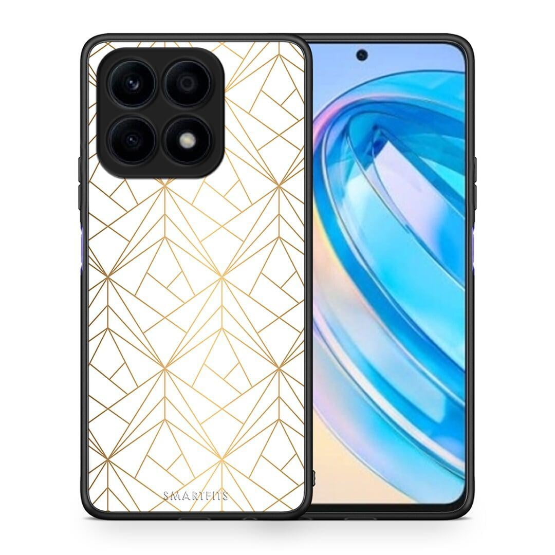 Θήκη Honor X8a Geometric Luxury White από τη Smartfits με σχέδιο στο πίσω μέρος και μαύρο περίβλημα | Honor X8a Geometric Luxury White Case with Colorful Back and Black Bezels