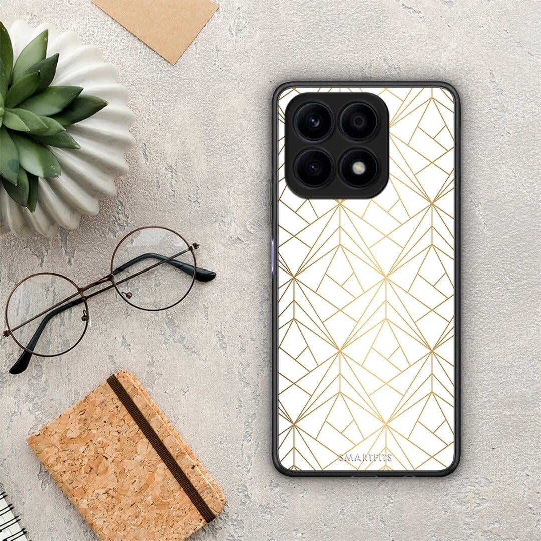 Θήκη Honor X8a Geometric Luxury White από τη Smartfits με σχέδιο στο πίσω μέρος και μαύρο περίβλημα | Honor X8a Geometric Luxury White Case with Colorful Back and Black Bezels