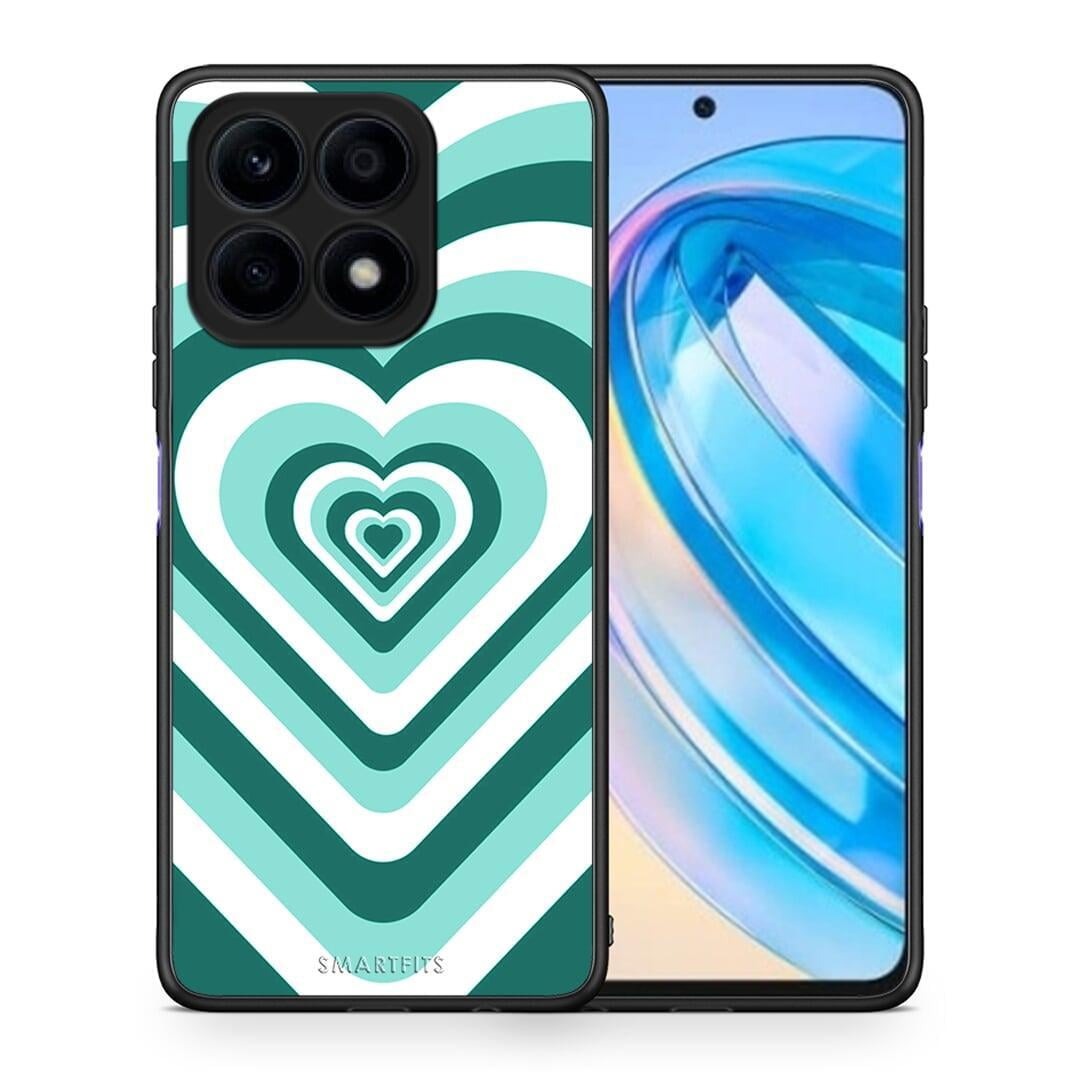 Θήκη Honor X8a Green Hearts από τη Smartfits με σχέδιο στο πίσω μέρος και μαύρο περίβλημα | Honor X8a Green Hearts Case with Colorful Back and Black Bezels