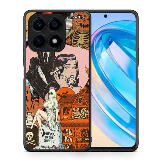 Θήκη Honor X8a Halloween Collage από τη Smartfits με σχέδιο στο πίσω μέρος και μαύρο περίβλημα | Honor X8a Halloween Collage Case with Colorful Back and Black Bezels