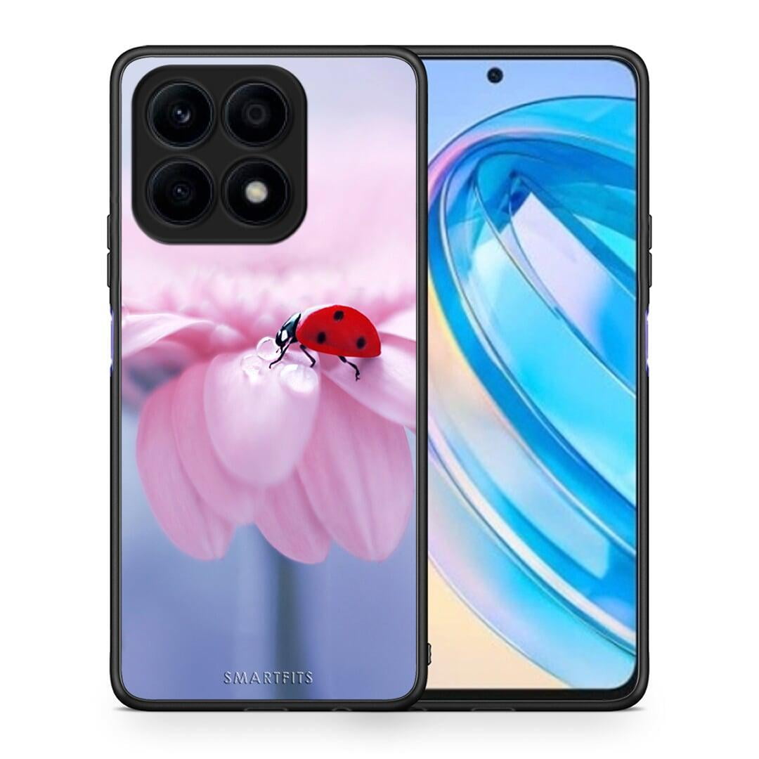 Θήκη Honor X8a Ladybug Flower από τη Smartfits με σχέδιο στο πίσω μέρος και μαύρο περίβλημα | Honor X8a Ladybug Flower Case with Colorful Back and Black Bezels