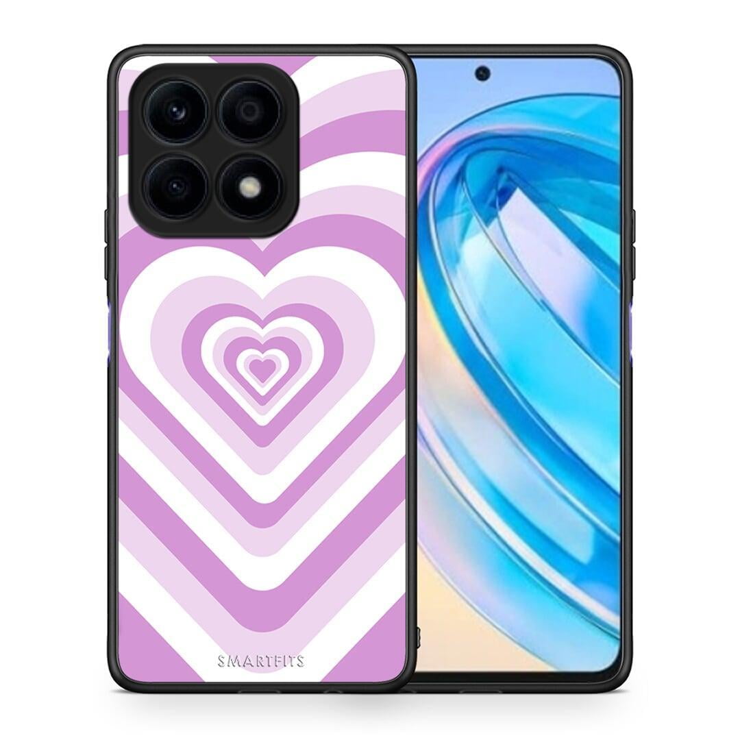 Θήκη Honor X8a Lilac Hearts από τη Smartfits με σχέδιο στο πίσω μέρος και μαύρο περίβλημα | Honor X8a Lilac Hearts Case with Colorful Back and Black Bezels