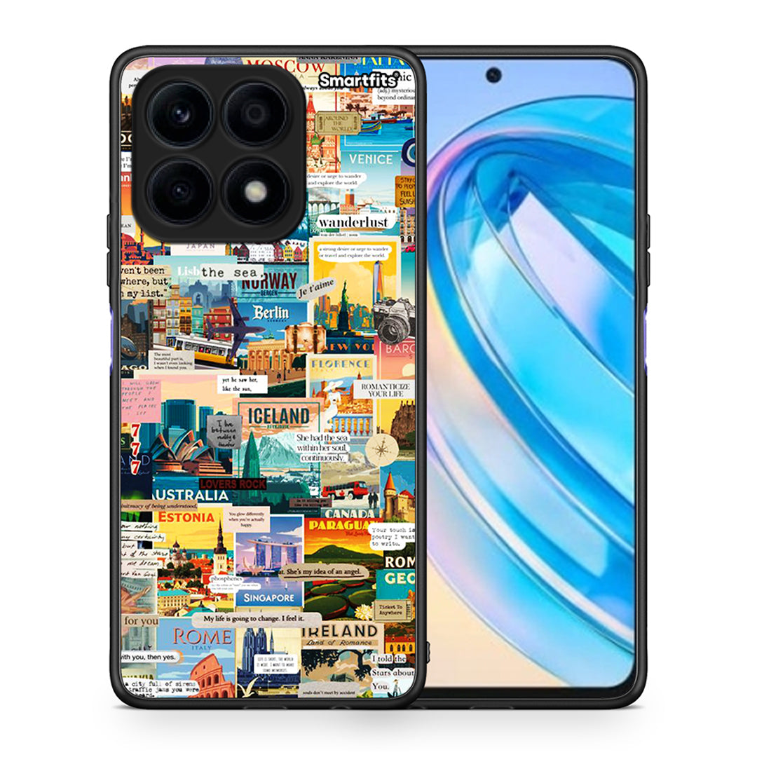 Θήκη Honor X8a Live To Travel από τη Smartfits με σχέδιο στο πίσω μέρος και μαύρο περίβλημα | Honor X8a Live To Travel Case with Colorful Back and Black Bezels