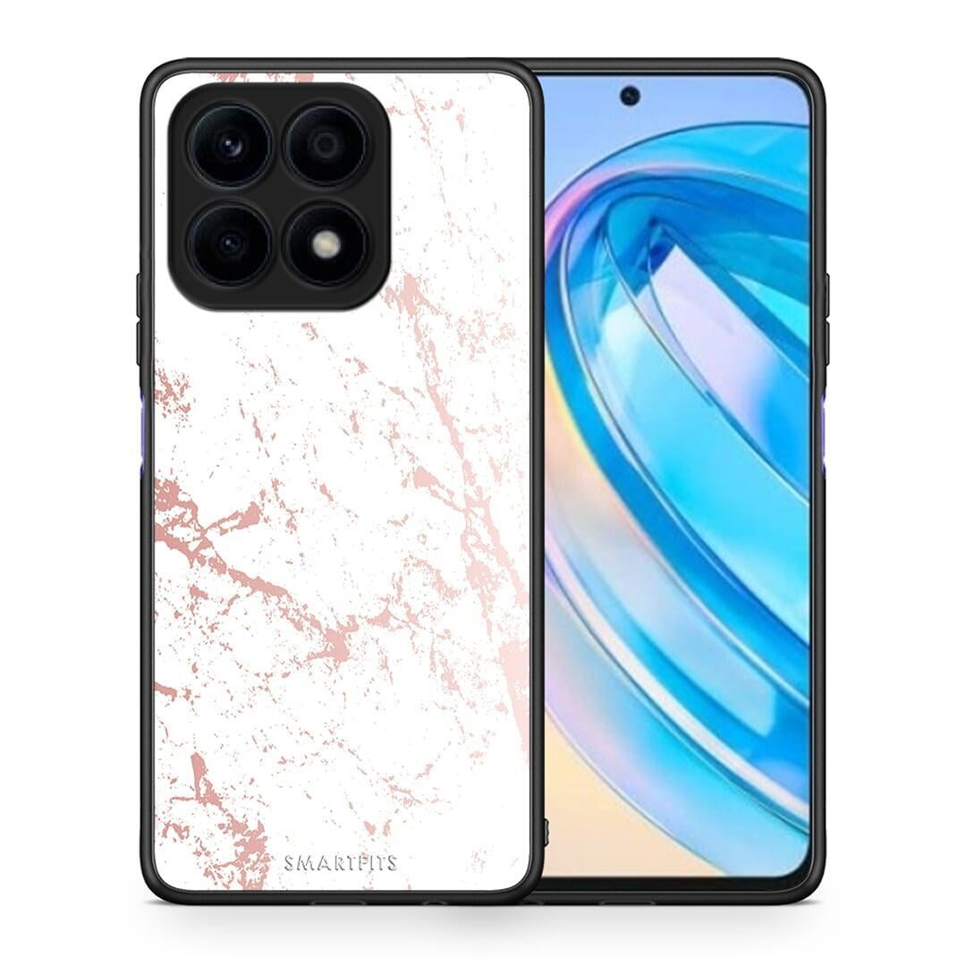 Θήκη Honor X8a Marble Pink Splash από τη Smartfits με σχέδιο στο πίσω μέρος και μαύρο περίβλημα | Honor X8a Marble Pink Splash Case with Colorful Back and Black Bezels