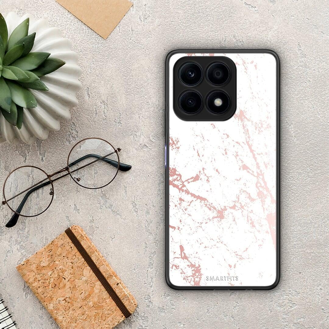 Θήκη Honor X8a Marble Pink Splash από τη Smartfits με σχέδιο στο πίσω μέρος και μαύρο περίβλημα | Honor X8a Marble Pink Splash Case with Colorful Back and Black Bezels