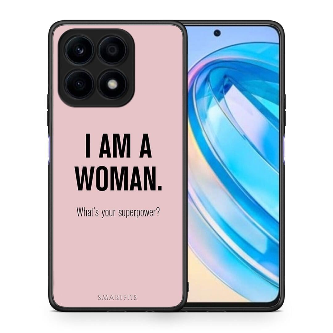 Θήκη Honor X8a Superpower Woman από τη Smartfits με σχέδιο στο πίσω μέρος και μαύρο περίβλημα | Honor X8a Superpower Woman Case with Colorful Back and Black Bezels