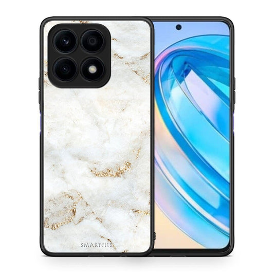 Θήκη Honor X8a White Gold Marble από τη Smartfits με σχέδιο στο πίσω μέρος και μαύρο περίβλημα | Honor X8a White Gold Marble Case with Colorful Back and Black Bezels
